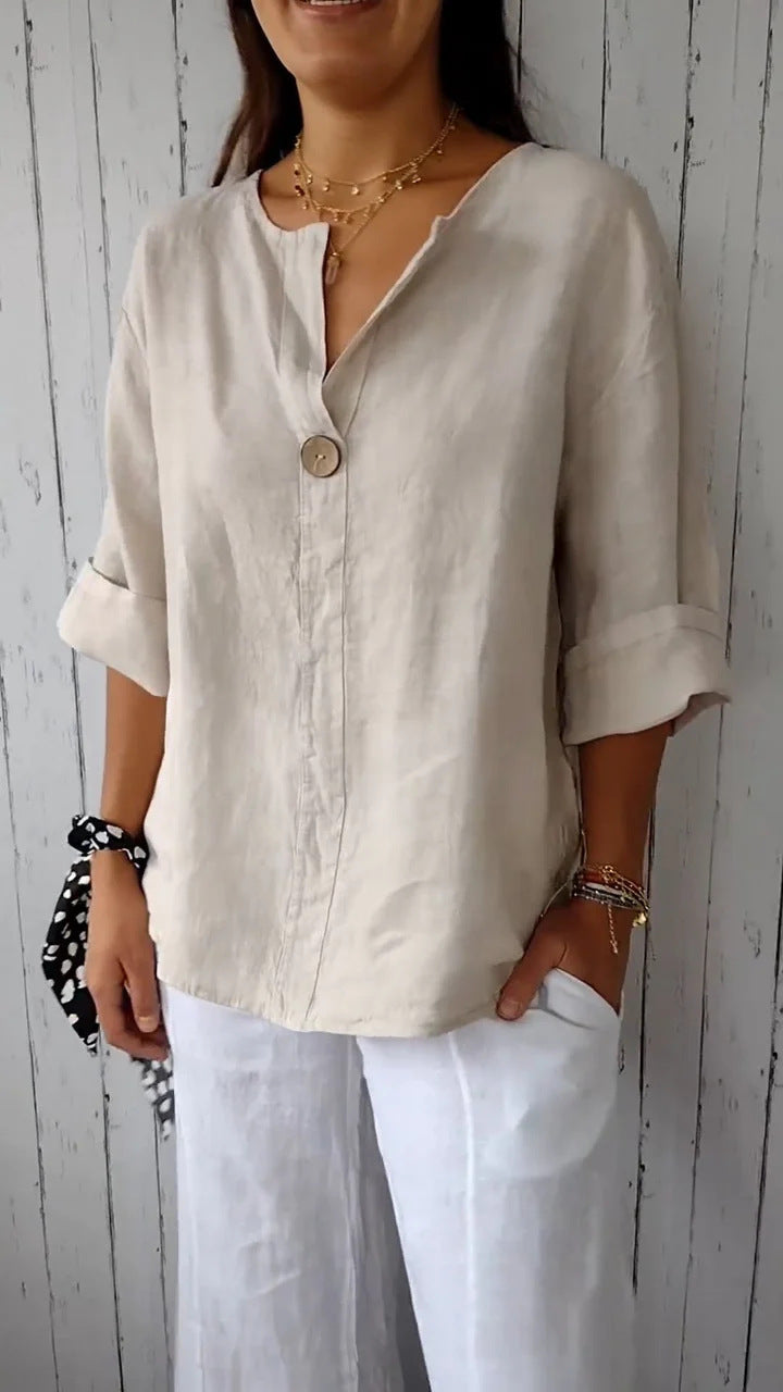 Cotton And Linen Button Top