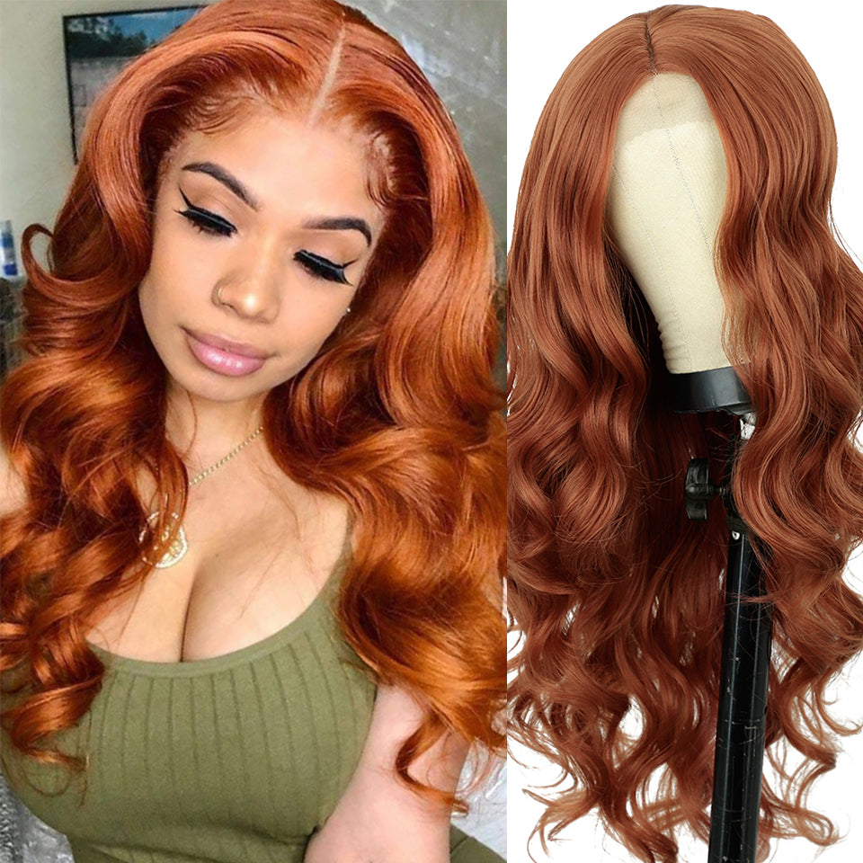 Orange Medium Wavy Curly Synthetic Fiber Wig