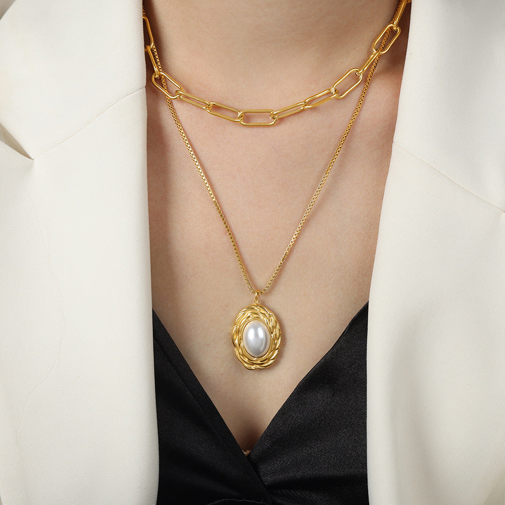 Pearl Textured Oval Necklace