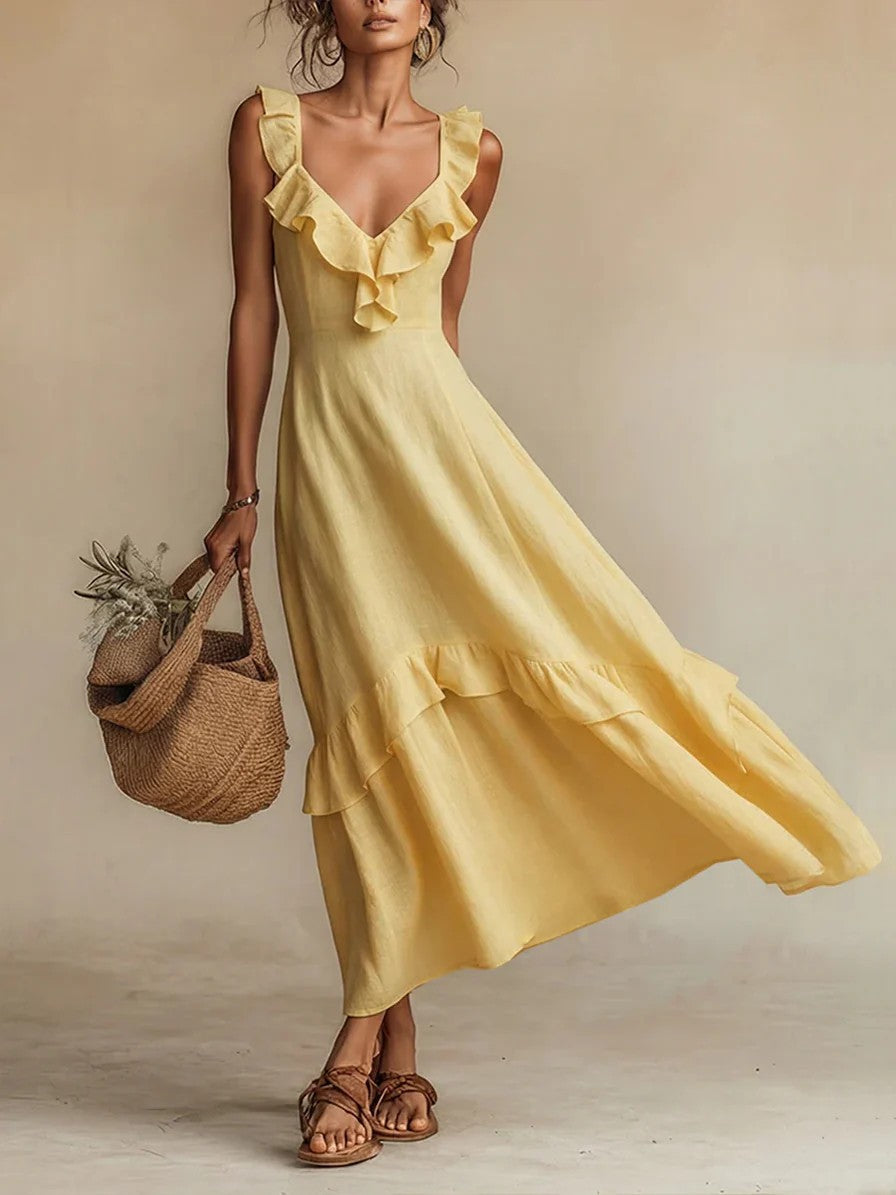 Ruffled Flutter Sleeves Dress