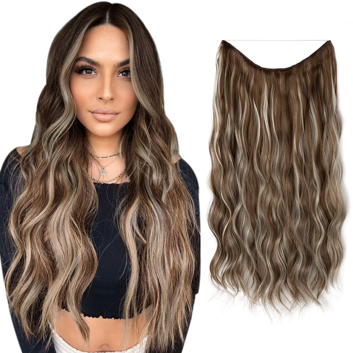 European And American Style Women Corn Curler Fishing Thread Long Curly Hair  Wig