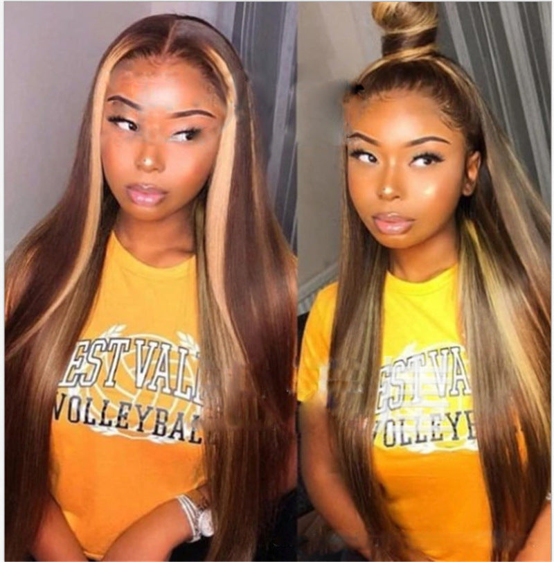Brown pick golden long hair synthetic headgear