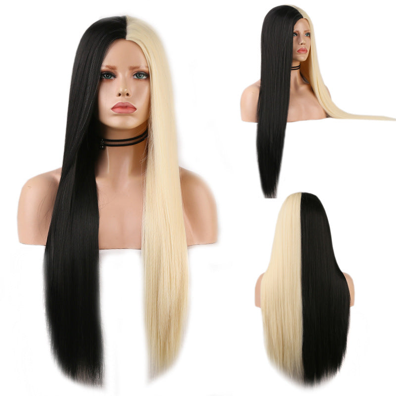Black And White Two-tone Long Straight Hair Wig