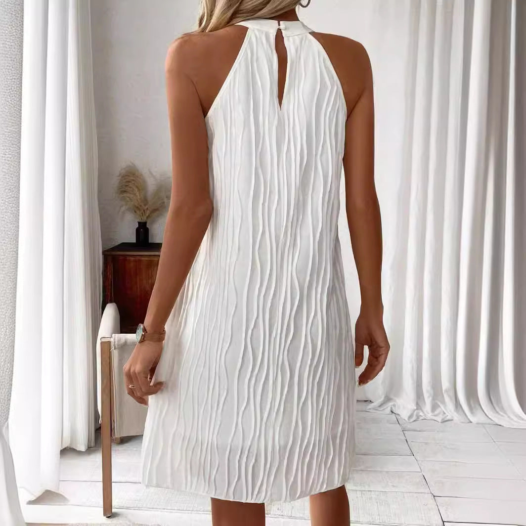 Pure Color Halter Backless Dress