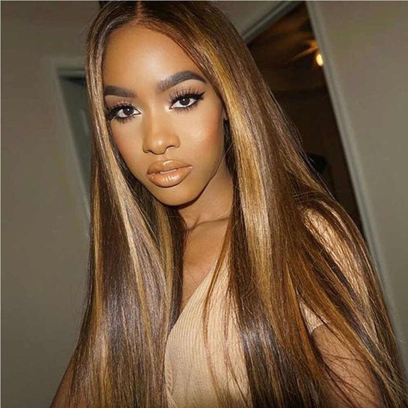 Brown pick golden long hair synthetic headgear