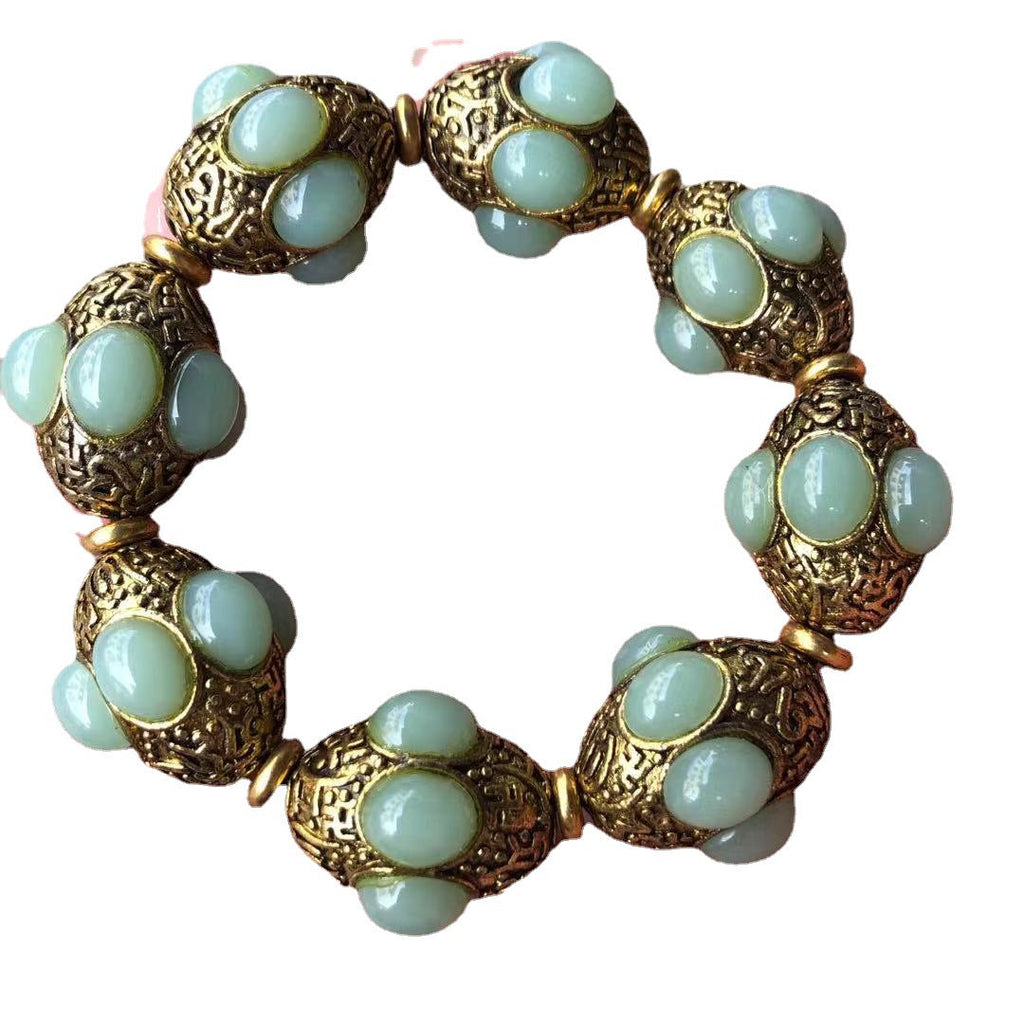 Vintage Tibetan Silver Inlaid Jade Bracelet