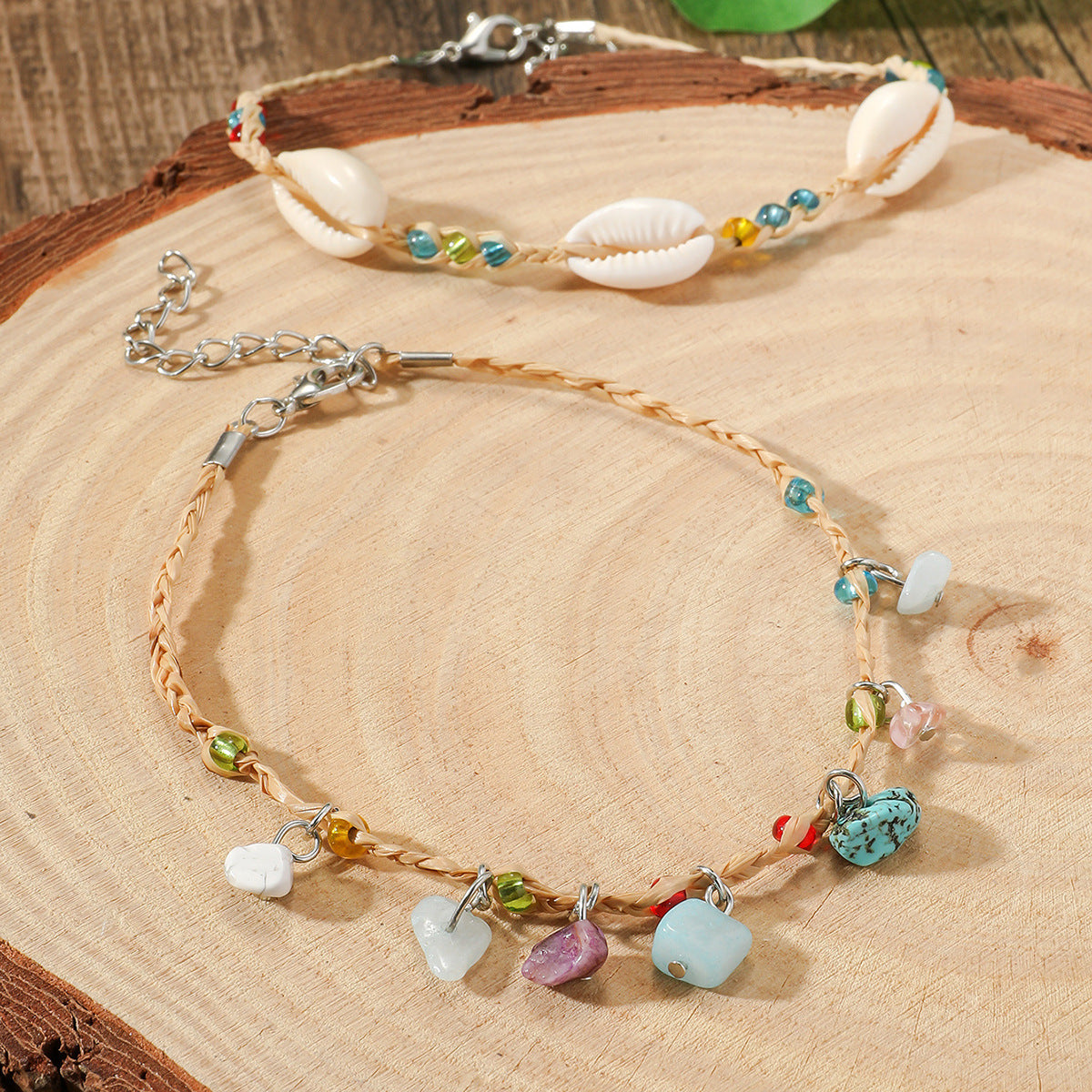 Bohemian Multicolor Pebble Anklet