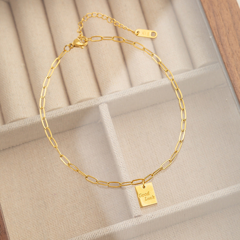 Square Plate Goodluck Letter Anklet