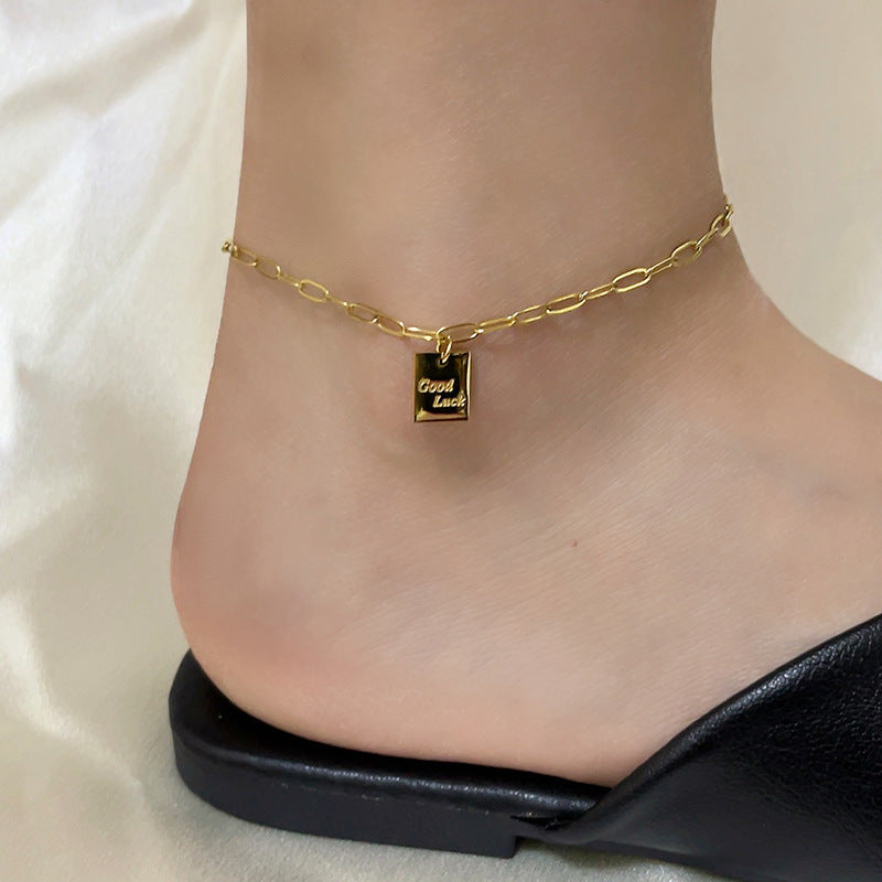 Square Plate Goodluck Letter Anklet