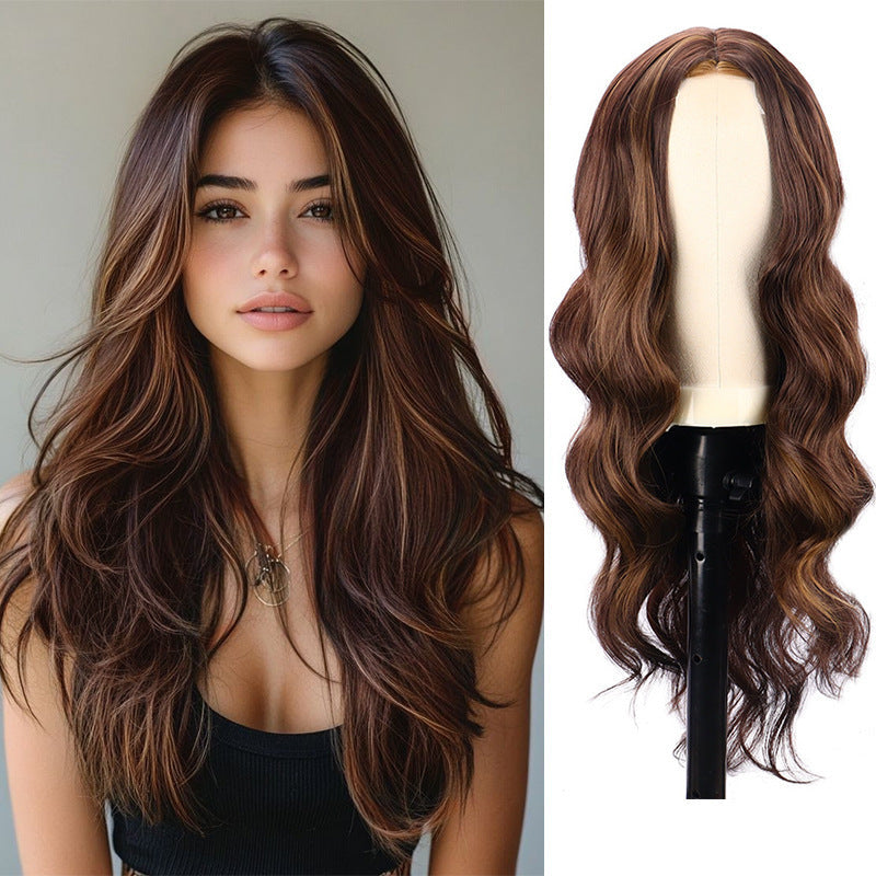Blonde Middle-parted Small-curl Long Wavy Wig
