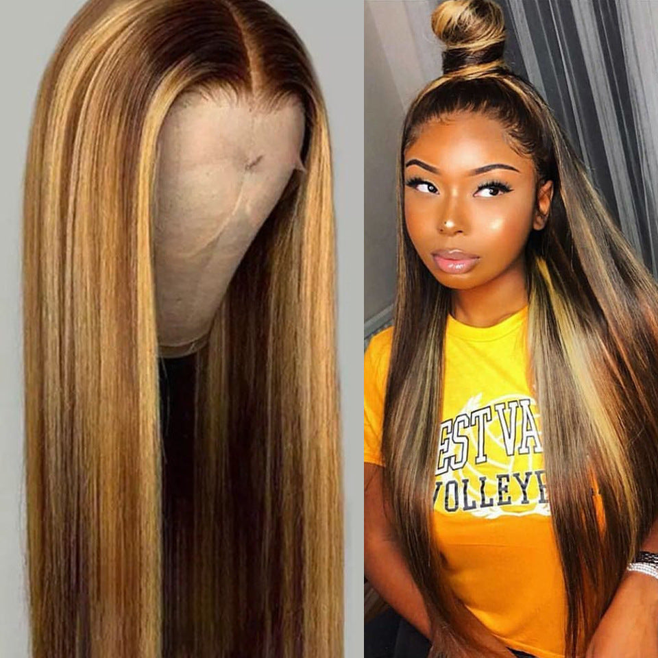 Brown pick golden long hair synthetic headgear