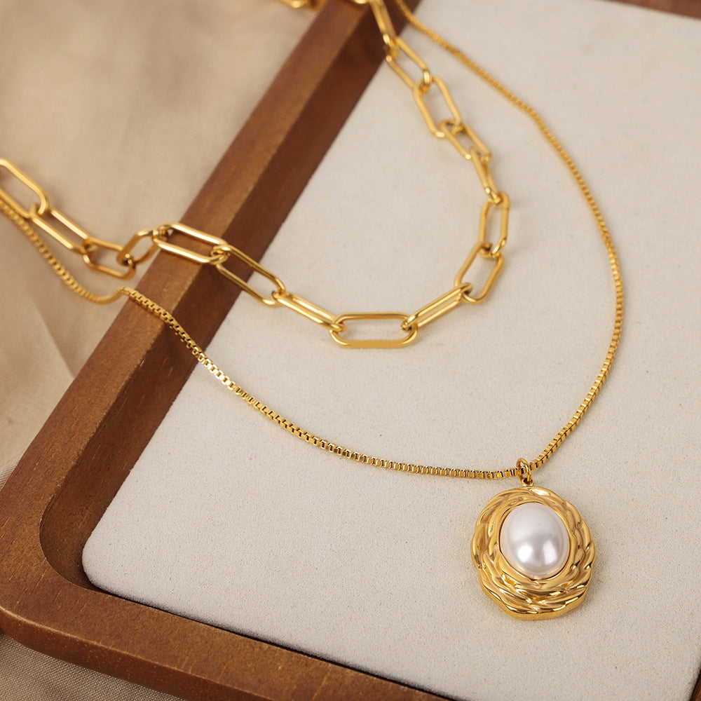 Pearl Textured Oval Necklace