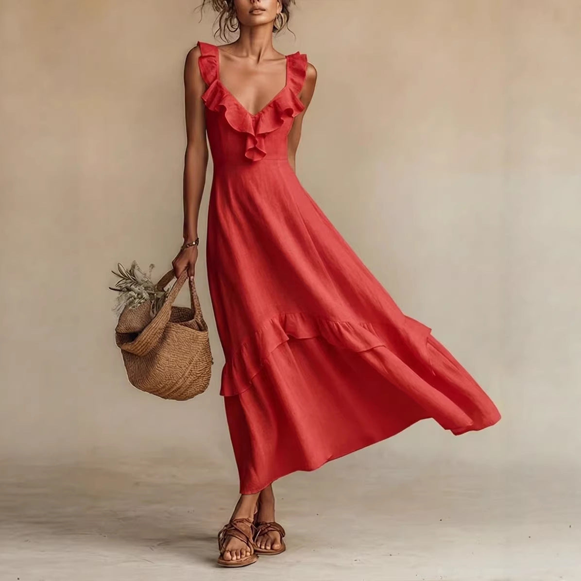 Ruffled Flutter Sleeves Dress