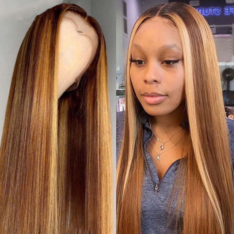 Brown pick golden long hair synthetic headgear