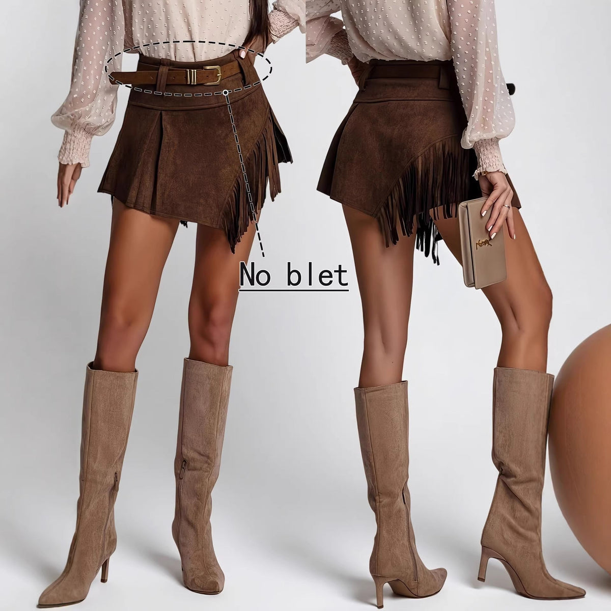 Faux Suede Fringed Skirt Pants