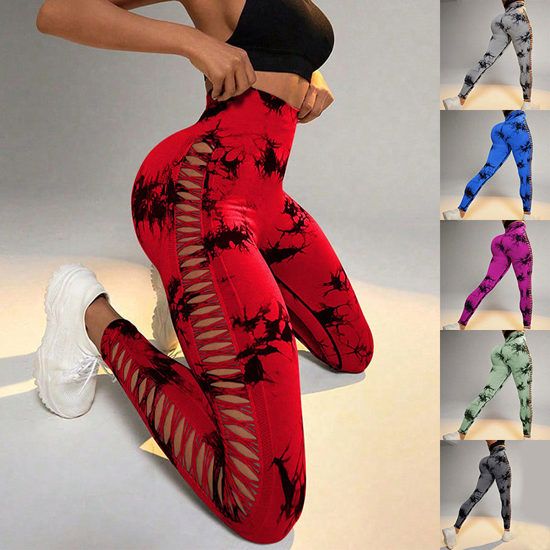 Hollow Tie Dye Printed Yoga Pant