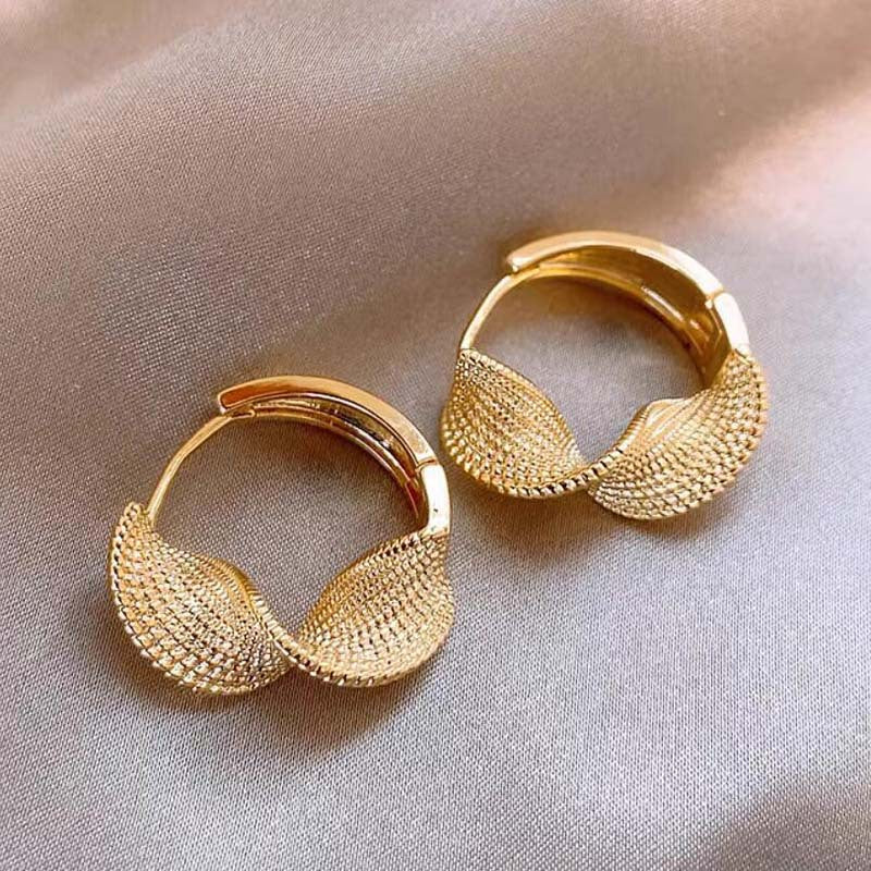 Gold Twisted Pleated Earrings