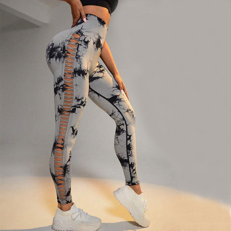 Hollow Tie Dye Printed Yoga Pant