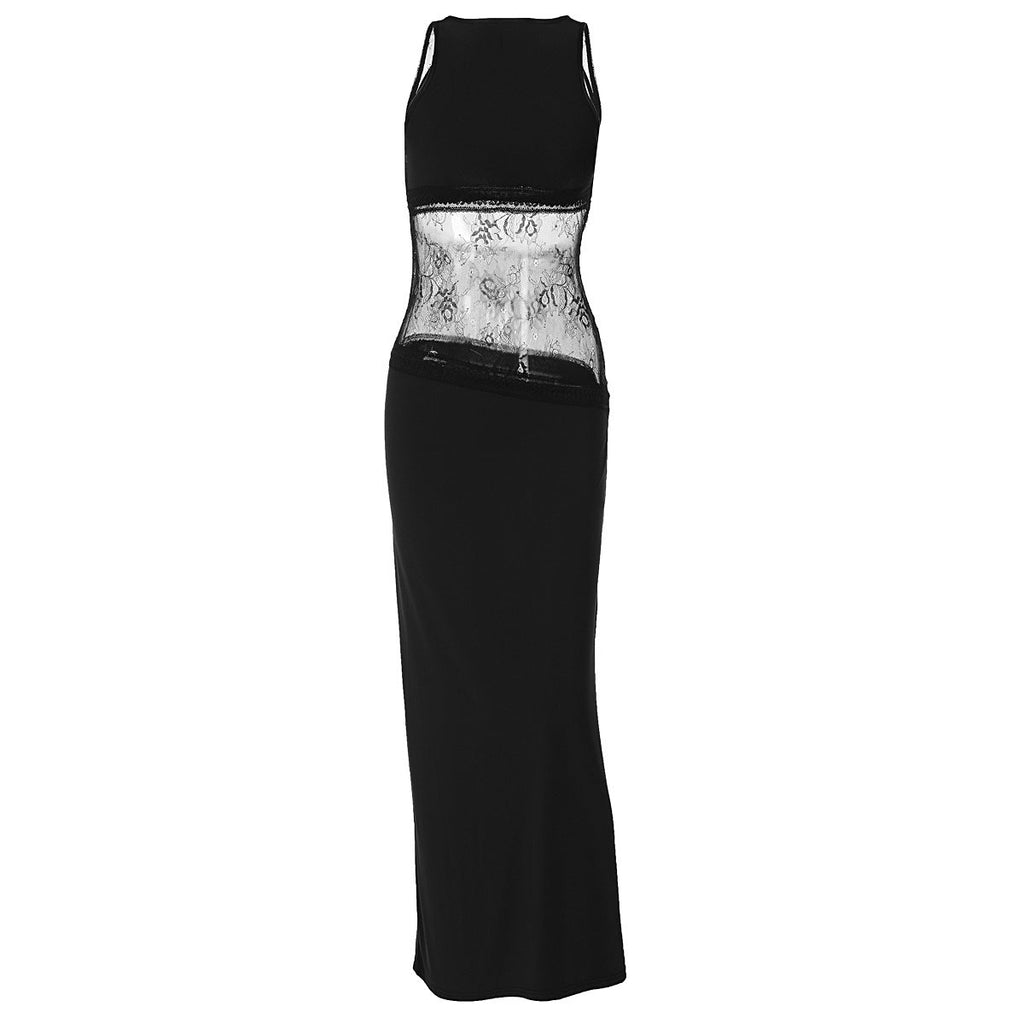 Stitching Lace Mid Waist See-through Dress