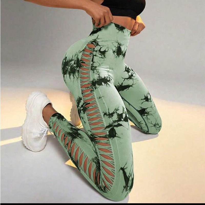 Hollow Tie Dye Printed Yoga Pant