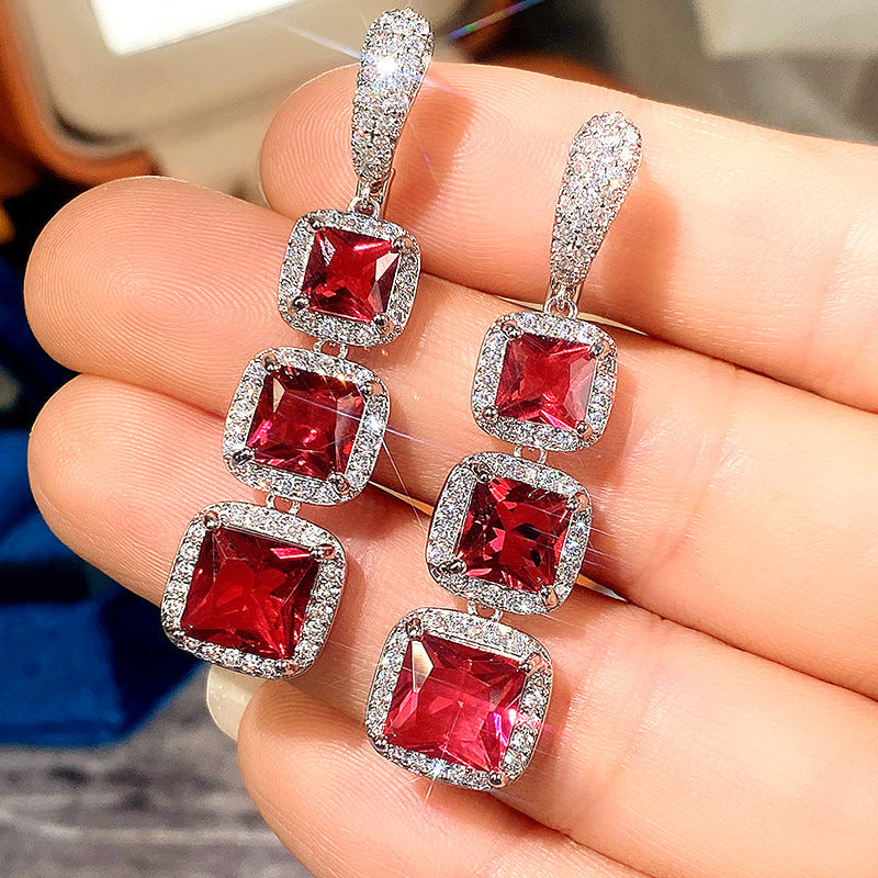 Shiny Square Zircon Earrings