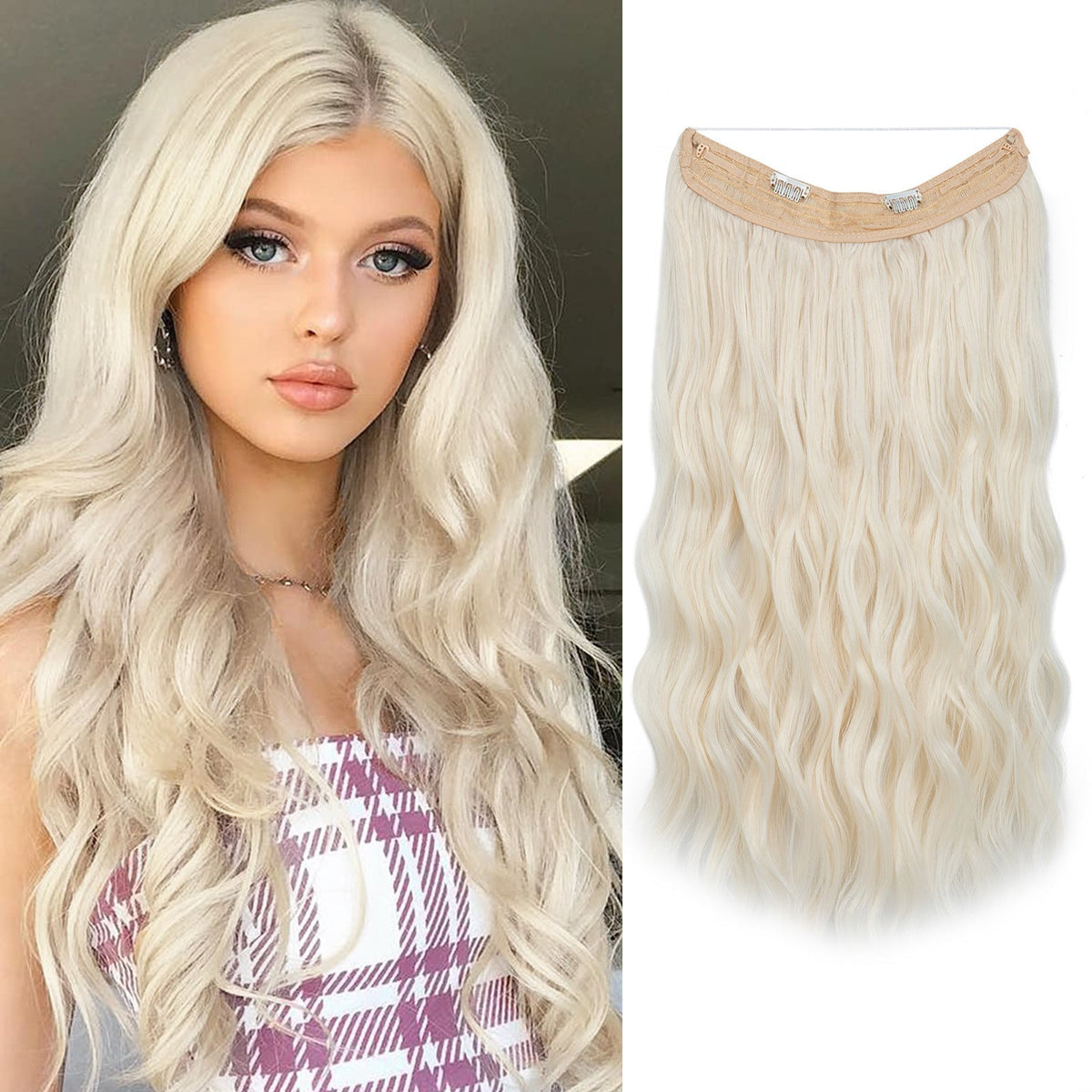 European And American Style Women Corn Curler Fishing Thread Long Curly Hair  Wig