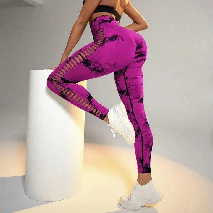 Hollow Tie Dye Printed Yoga Pant
