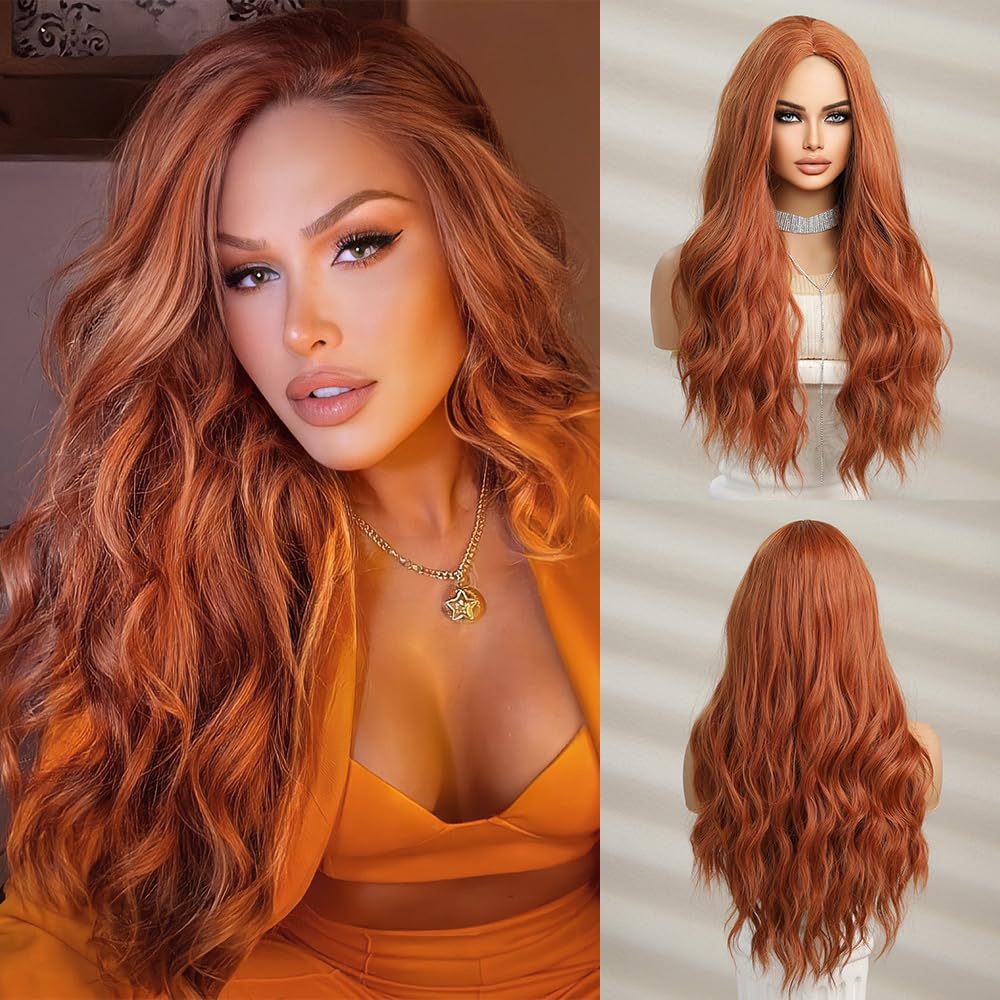 Blonde Middle-parted Small-curl Long Wavy Wig