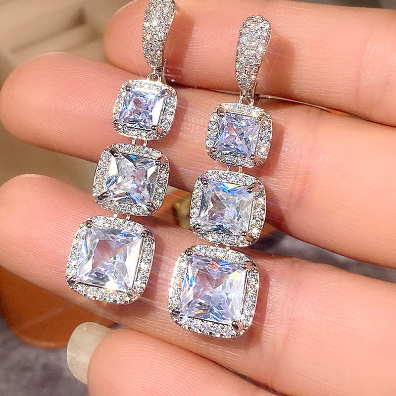 Shiny Square Zircon Earrings