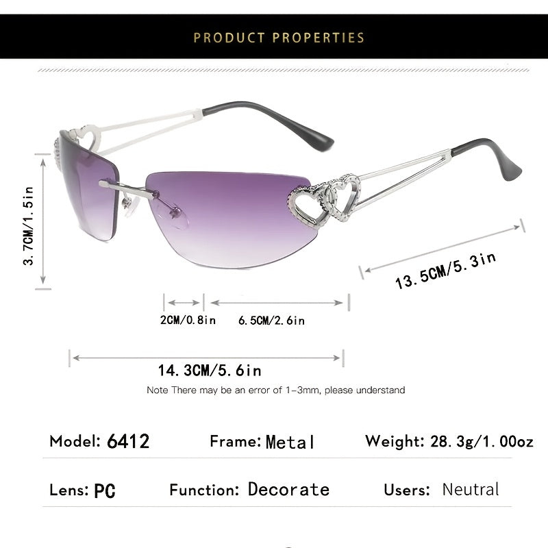Rimless Heart Decor Sunglasses