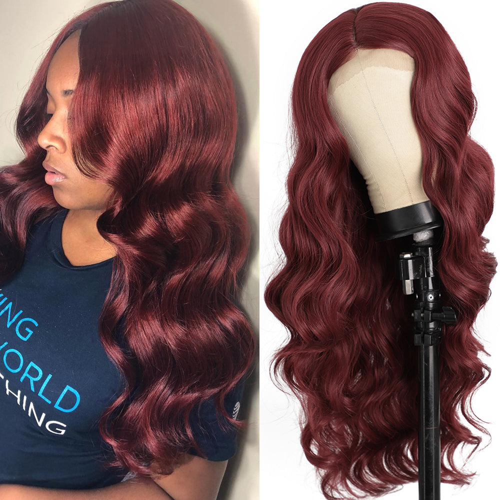 Orange Medium Wavy Curly Synthetic Fiber Wig