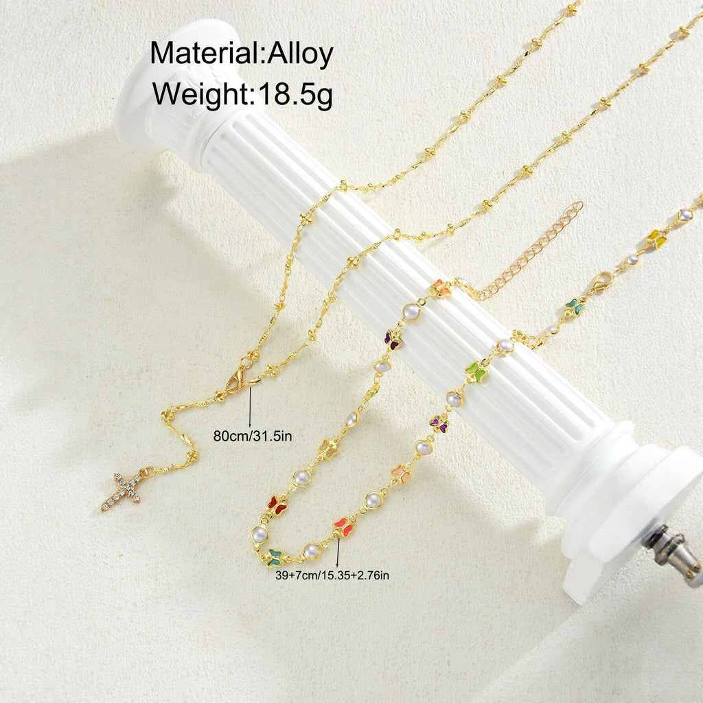 Y-shaped Butterfly Pearl Necklace Set