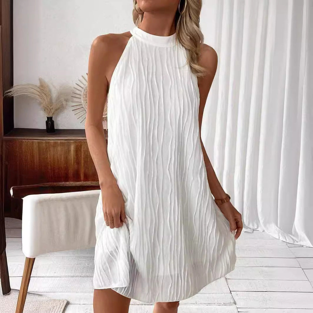 Pure Color Halter Backless Dress