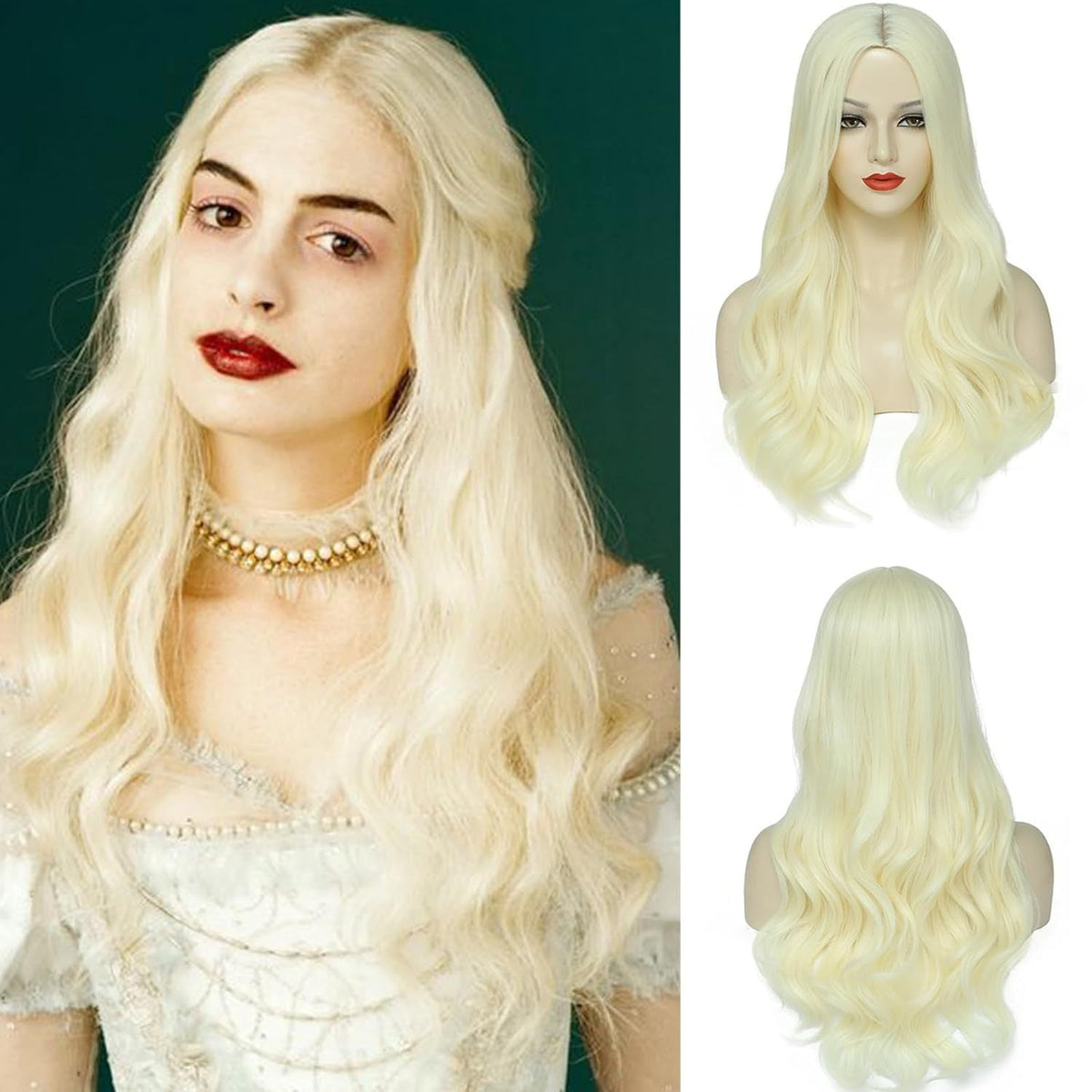 Blonde Middle-parted Small-curl Long Wavy Wig