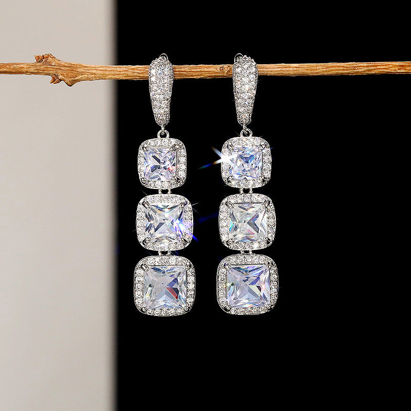 Shiny Square Zircon Earrings