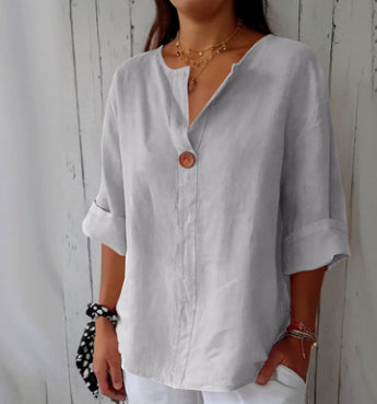 Cotton And Linen Button Top