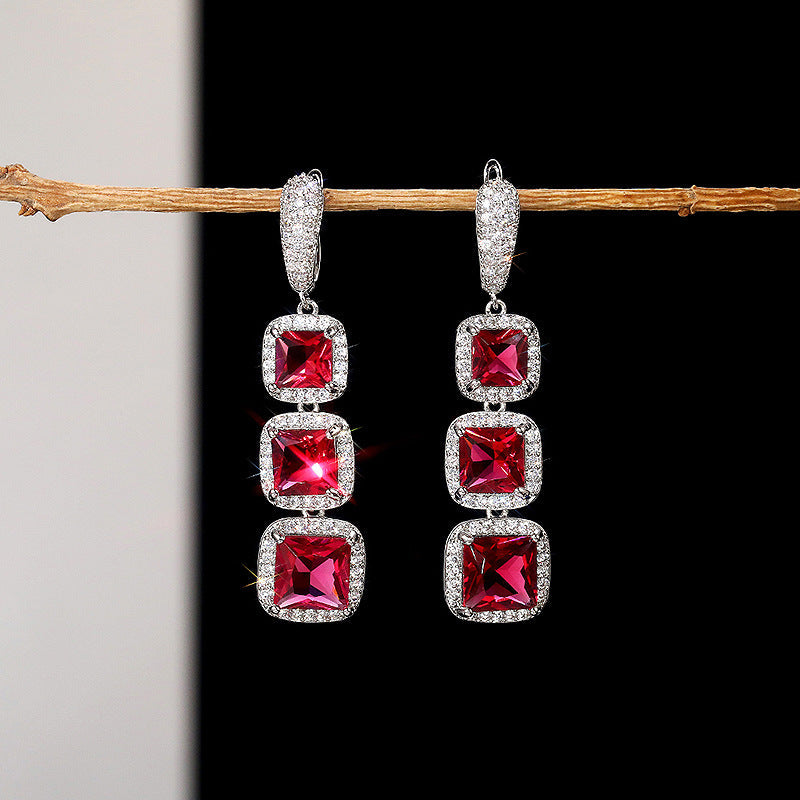 Shiny Square Zircon Earrings