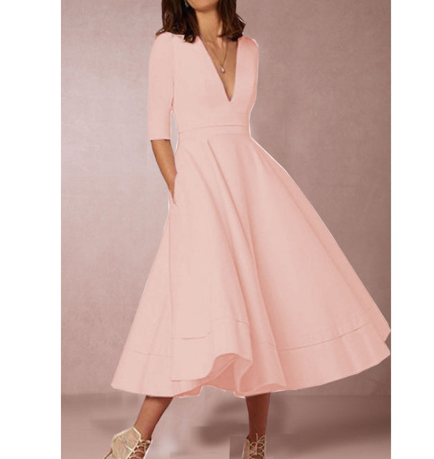 V-neck Dresses - Retro 60s Swing Sleeve
