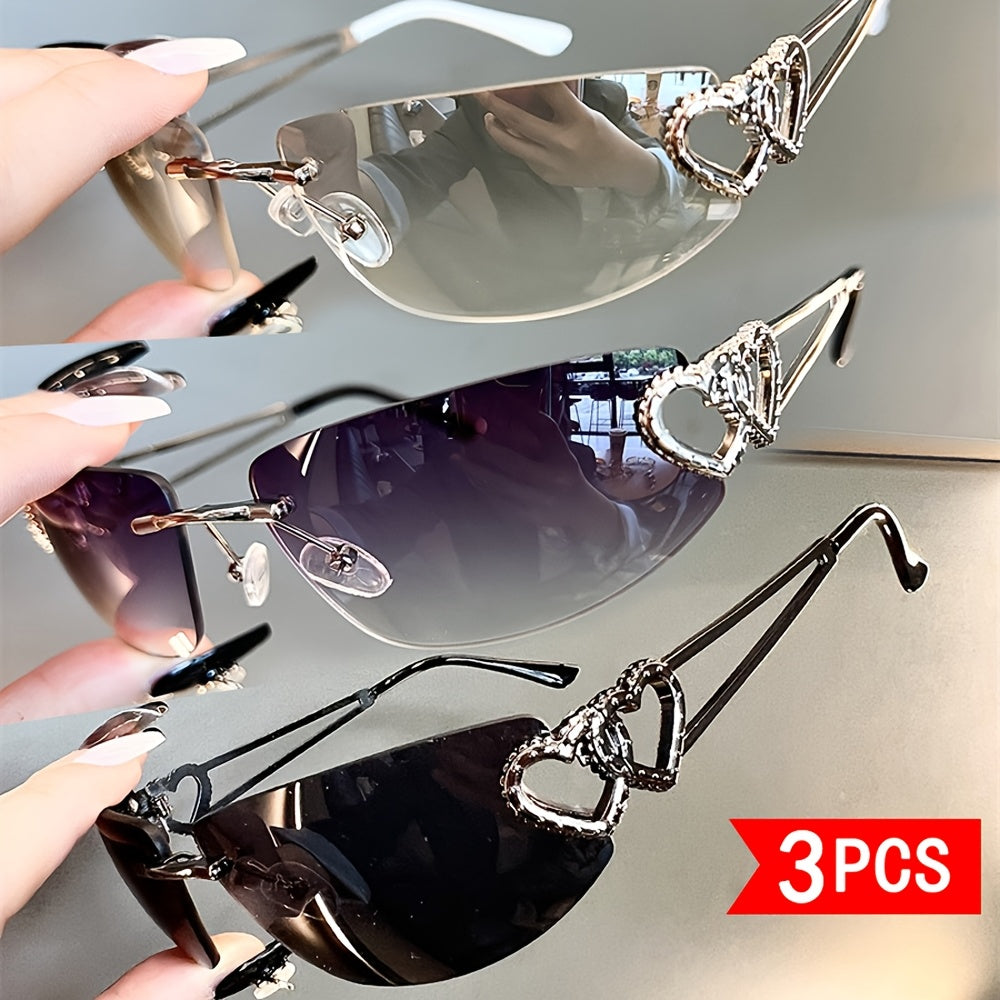 Rimless Heart Decor Sunglasses