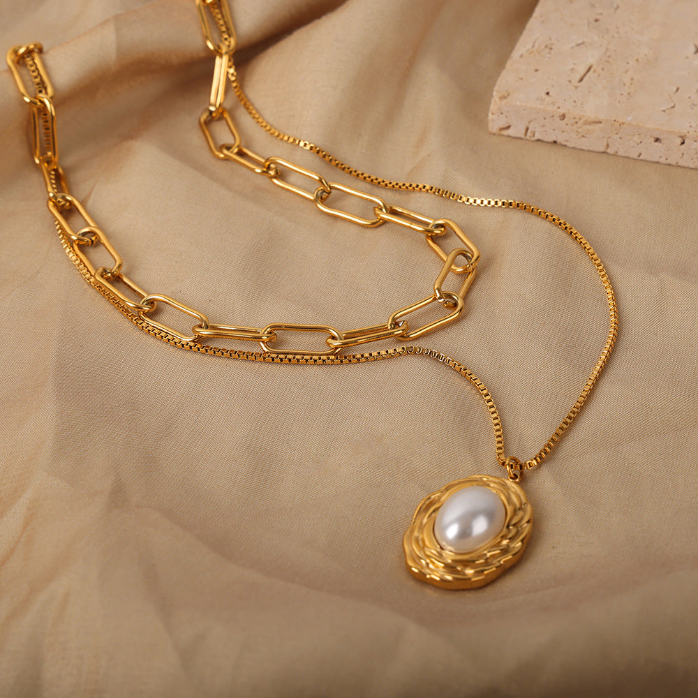 Pearl Textured Oval Necklace