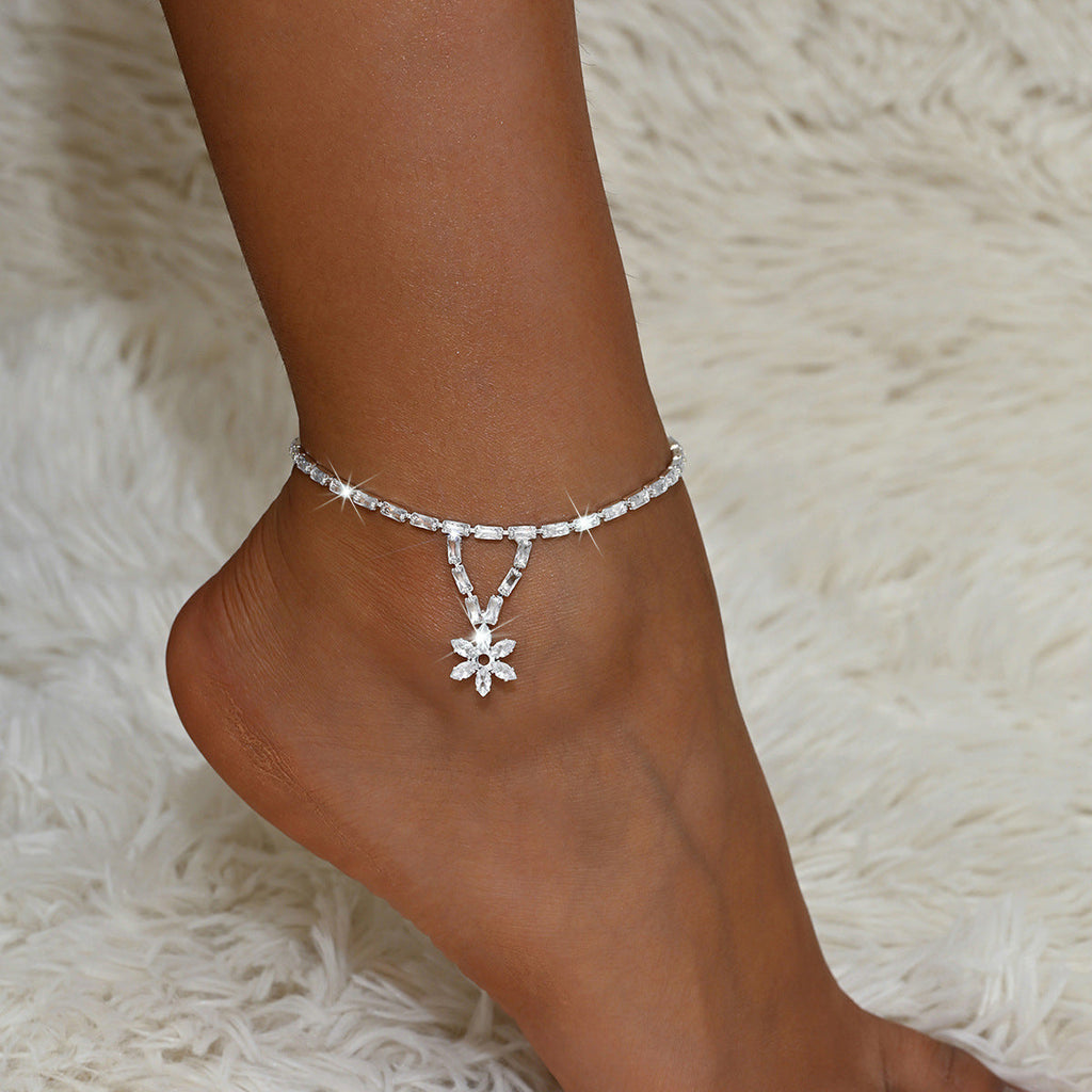Sweet Crystal Zircon Flower Anklet