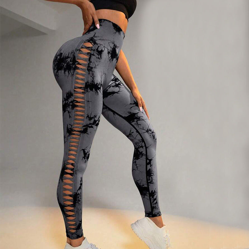 Hollow Tie Dye Printed Yoga Pant