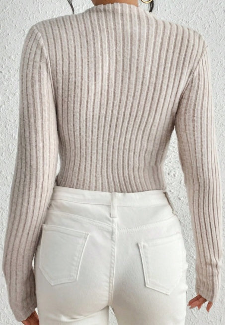Ribbed Mock Neck Knit Jumpsuit