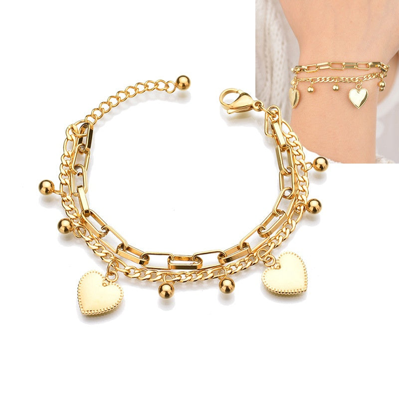 Mixed Chain Heart Charm Bracelet