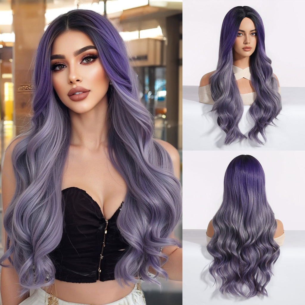Blonde Middle-parted Small-curl Long Wavy Wig