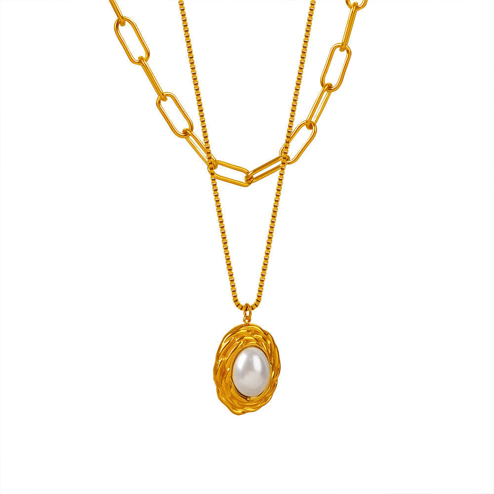 Pearl Textured Oval Necklace
