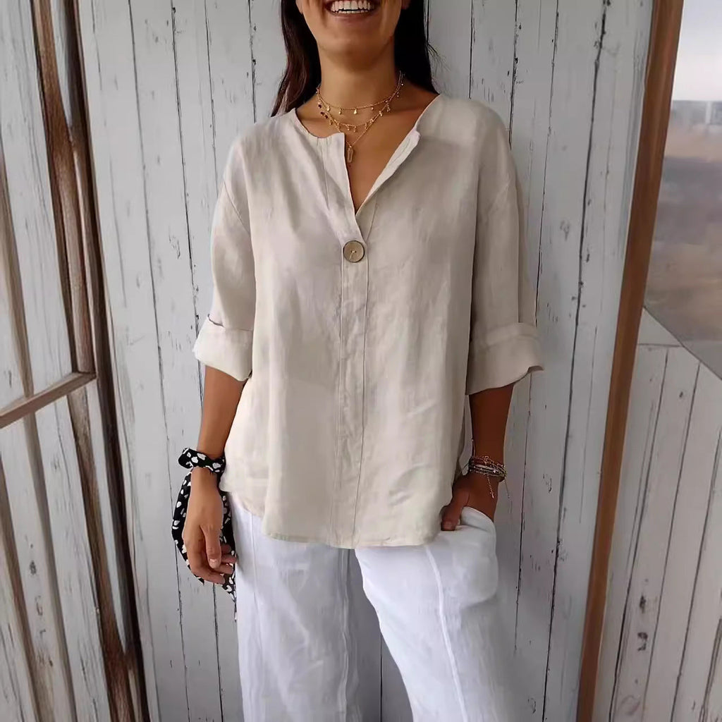 Cotton And Linen Button Top