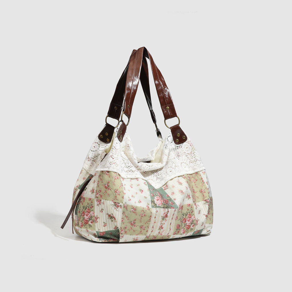 Floral Patchwork Hollow-Out Shoulder Bag