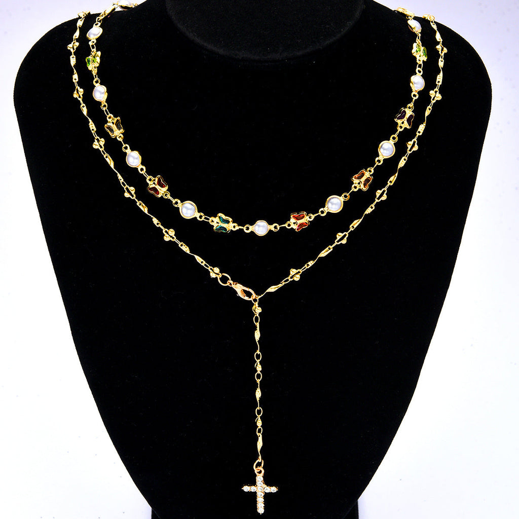 Y-shaped Butterfly Pearl Necklace Set