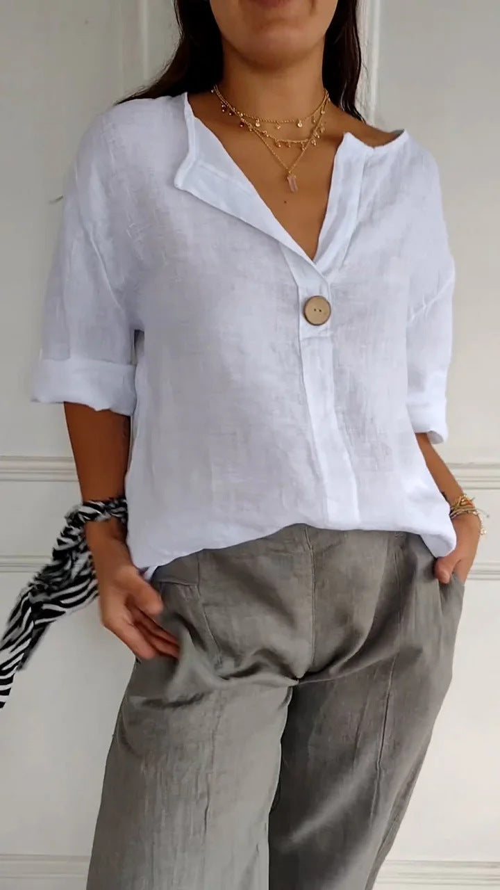 Cotton And Linen Button Top